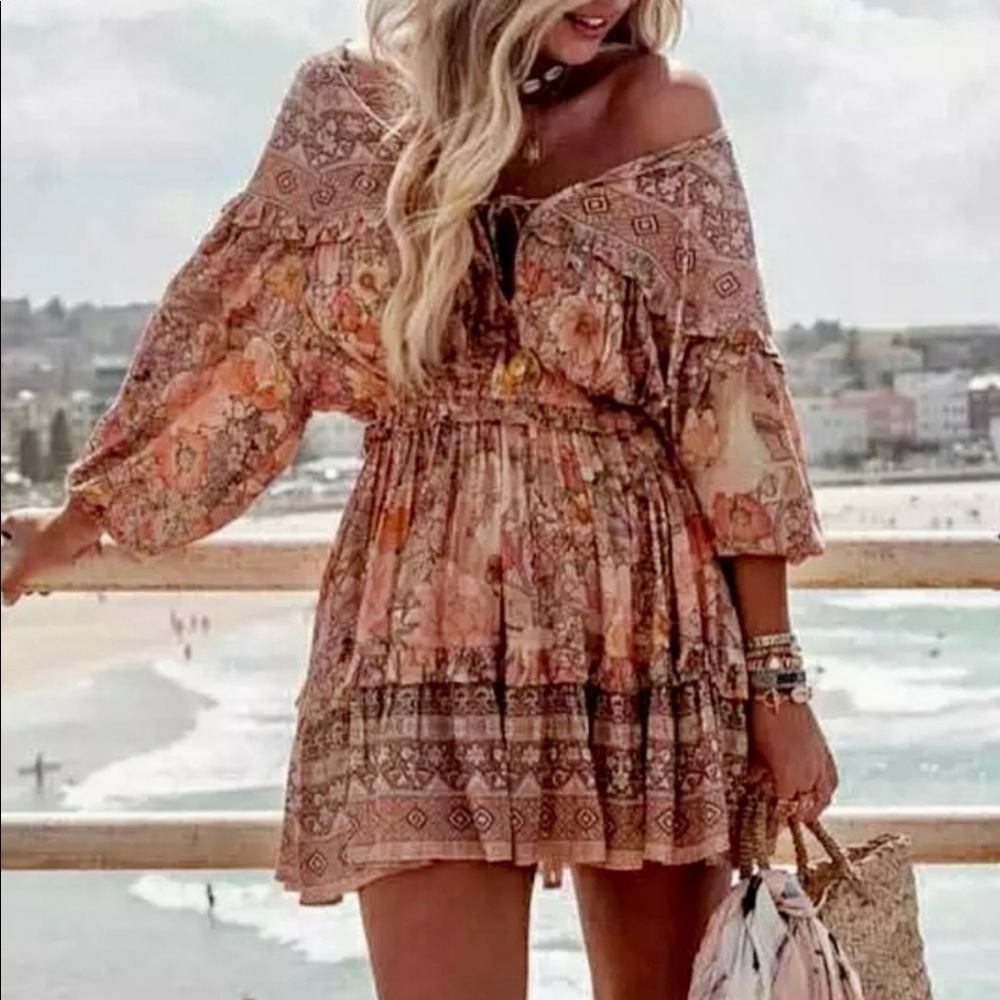 Floral Boho Mini Dress NWT - Picture 2 of 12